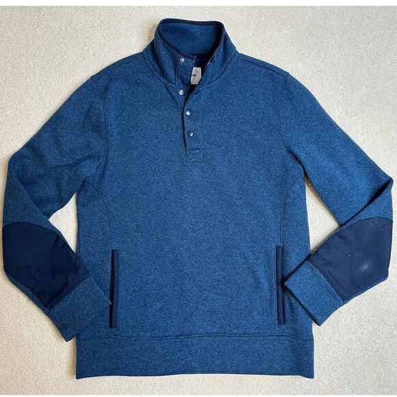 Goodfellow: Blue Heathered Quarter Snap Sweatshirt with Elbow Patches - Picture 1 of 7